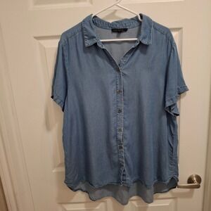 Jane + Delancy Denim‎ Chambray Button Down Shirt Womens 1X Blue Short Sleeve